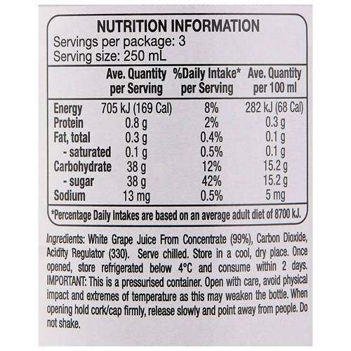 Nutrients 1, Sparkling White Grape Juice 750ml