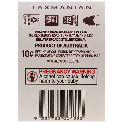 Ingredients 1, Tasmanian Single Malt Whisky 700ml