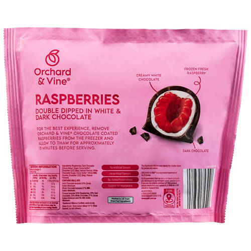 Front shot 2, White and Dark Chocolate Dipped Raspberries 150g