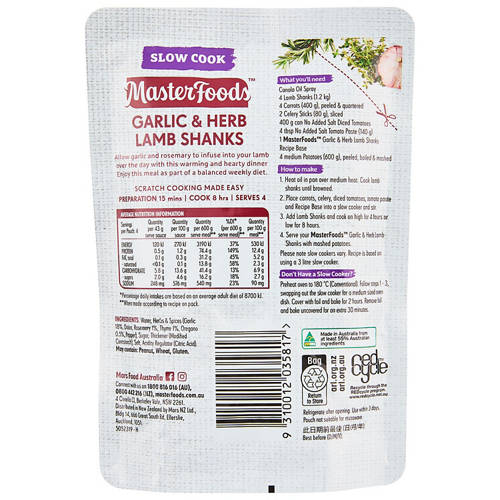 Front shot 2, Garlic & Herb Lamb Shanks Recipe Base 175g