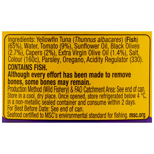 Ingredients 1, Yellowfin Tuna in Puttanesca 95g