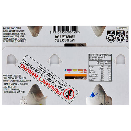 Front shot 4, Crush Mango & Peach 4 Pack 440ml