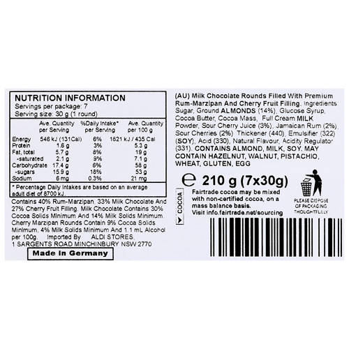 Nutrients 1, Finest Marzipan Rounds Cherry 210g