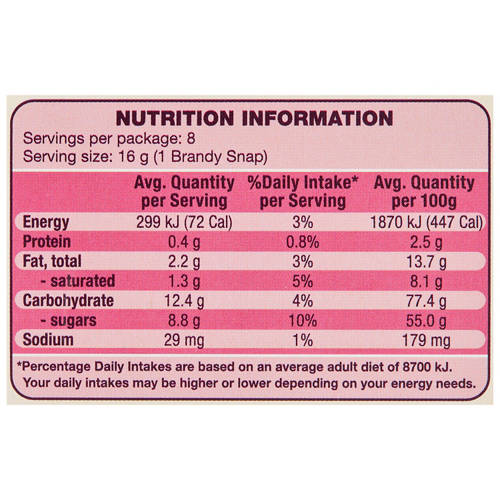 Nutrients 1, Brandy Snaps 8 Pack 128g