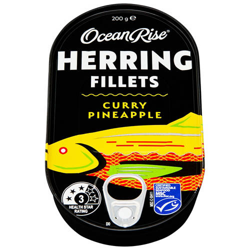 Front shot 2, Herring Fillets In Curry & Pineapple Sauce 200g