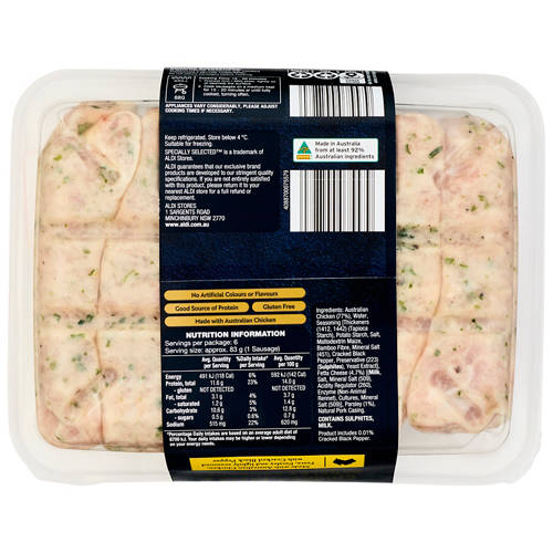 Front shot 2, Chicken, Fetta & Parsley Sausages 500g