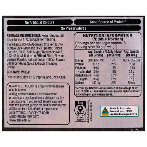 Ingredients 1, Fresh Marinated Chicken Wings Buffalo Style 1kg