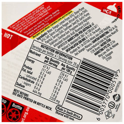 Nutrients 1, Hot Peri Peri Sauce 125g