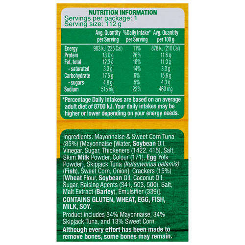 Nutrients 1, Mayo And Sweetcorn Tuna Treats With Crackers 112g