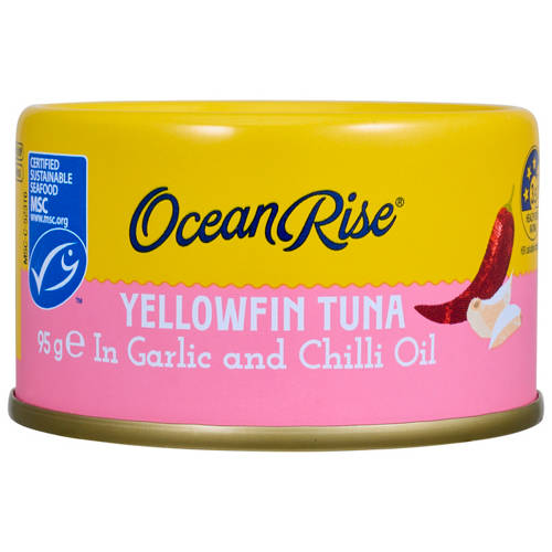 Front shot 2, Yellowfin Tuna Chunks in Garlic & Chilli Oil 95g