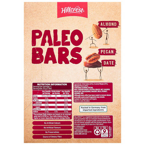 Front shot 3, Date, Pecan & Almond Paleo Bar 175g