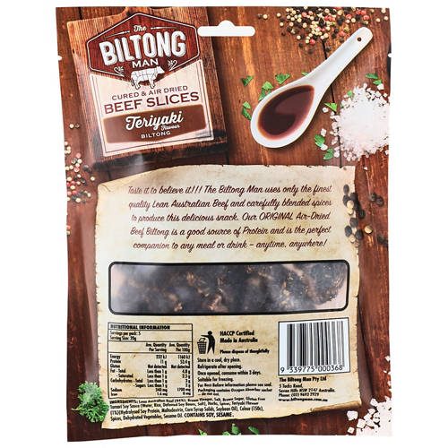 Front shot 2, Biltong Slices Teriyaki 100g