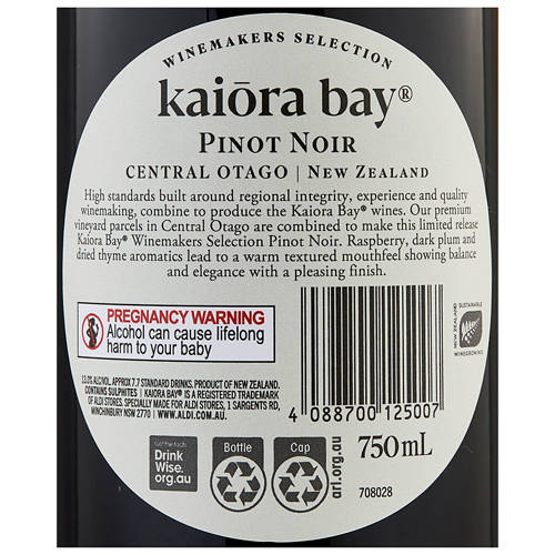 Ingredients 1, Winemakers Selection Central Otago Pinot Noir 750mL
