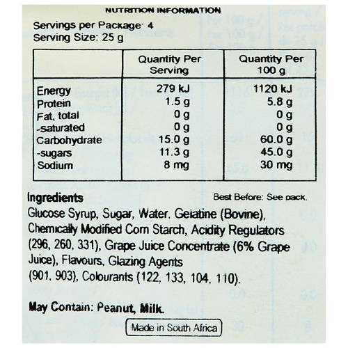 Nutrients 1, Wine Gums Jellies 100g