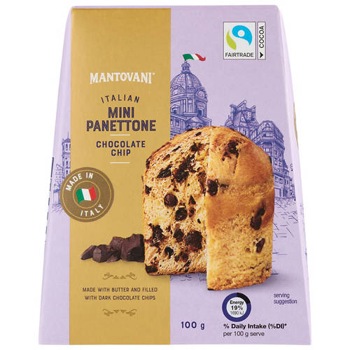 Front shot 2, Mini Panettone Chocolate Chip 100g