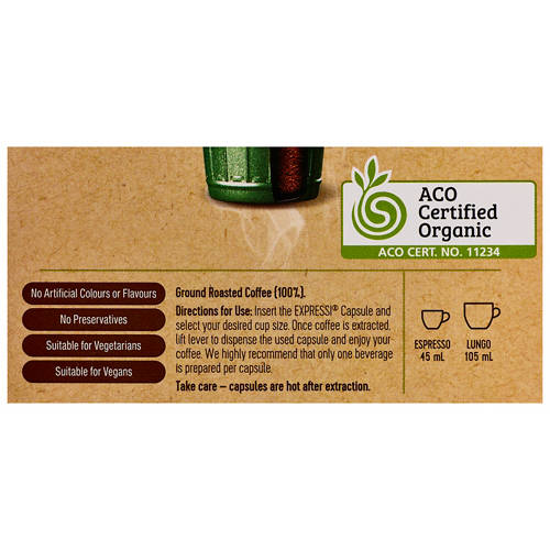 Ingredients 1, Organic Coffee Capsules 16 Pack 124g