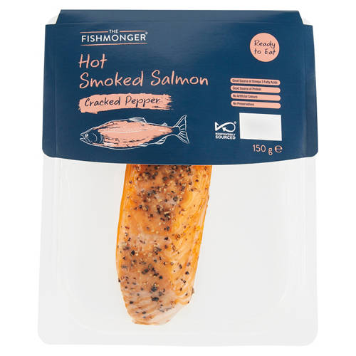Cracked Pepper Hot Smoked Salmon 150g Product Image Front shot 01