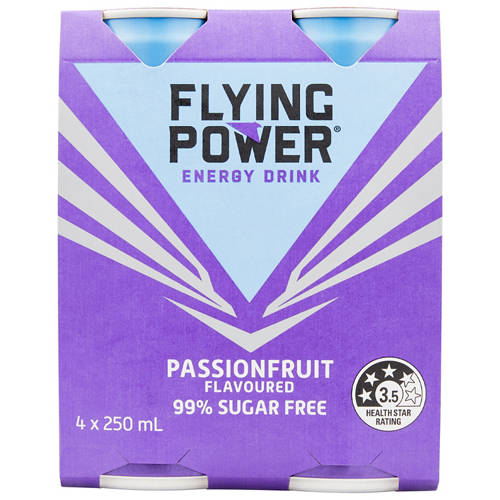 Front shot 2, Sugar Free Passionfruit Energy Drink 4 Pack 250ml