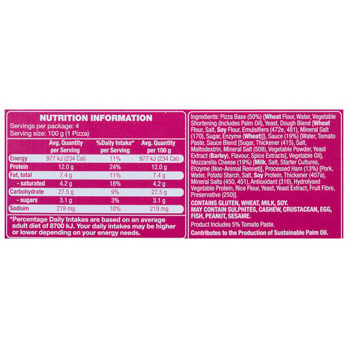 Nutrients 1, Ham & Cheese Mini Pizza 4 Pack 400g