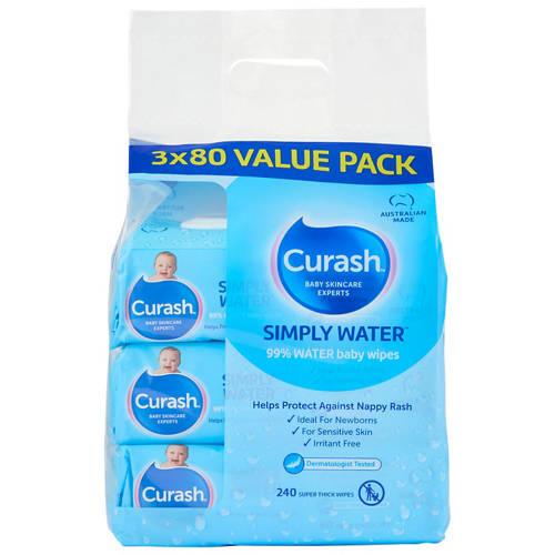 Front shot 2, Baby Wipes Simply Water 3 x 80 Pack