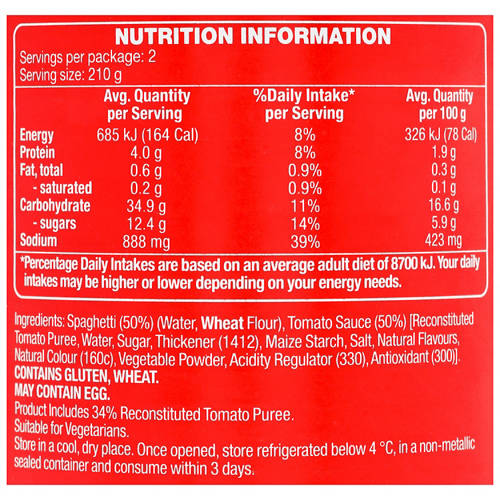 Nutrients 1, Spaghetti in Tomato Sauce 420g