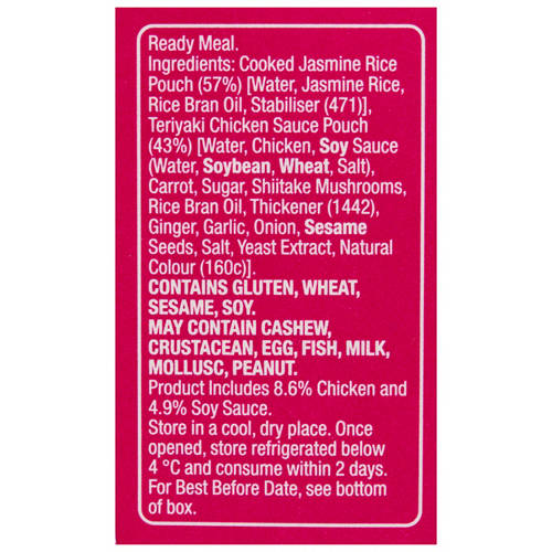 Ingredients 1, Teriyaki Chicken with Rice Meal Kit 350g