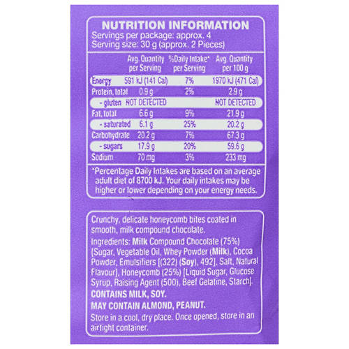 Nutrients 1, Milk Choc Coated Honeycomb 120g