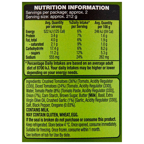 Nutrients 1, Fresh Tomato & Garlic Pasta Sauce 425g