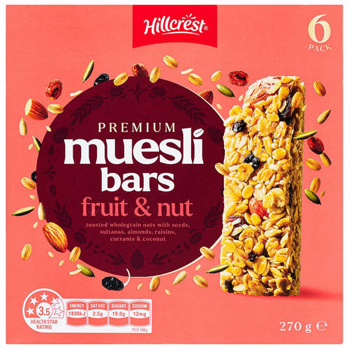 Front shot 2, Fruit & Nut Premium Muesli Bar 6 Pack 270g