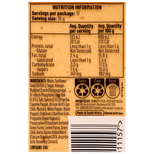 Nutrients 1, Hot Perinaise Sauce 265g