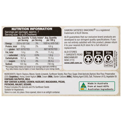 Front shot 4, Specialty Cracker Gluten Free Apricot & Sunflower Seed 100g