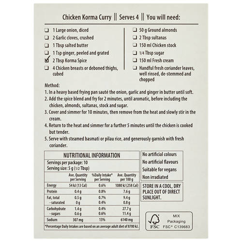 Front shot 3, Food Craft Cape Herb and Spice Meal Solution Korma 50g