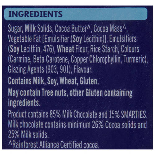 Ingredients 1, Smarties Block 180g