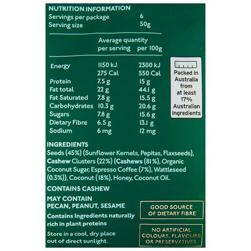 Nutrients 1, Wattleseed Cashew Paleo Granola 300g
