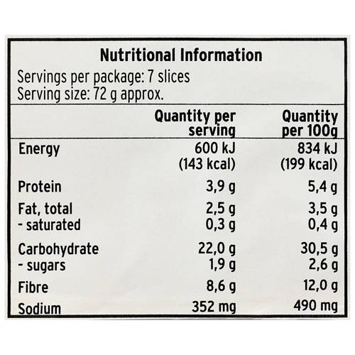 Nutrients 1, German Sunflower Seed Bread 500g