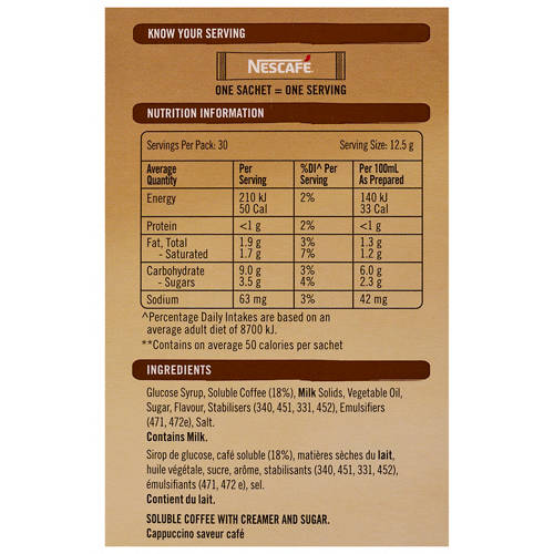 Nutrients 1, Cappuccino Sachets 30 Pack 375g