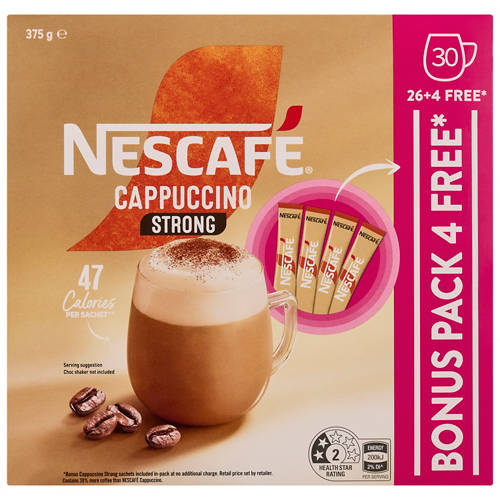 Front shot 2, Strong Cappuccino Sachets 30 Pack 375g