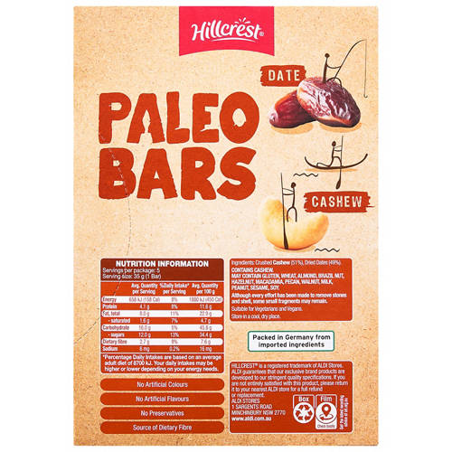 Front shot 3, Cashew & Date Paleo Bar 175g