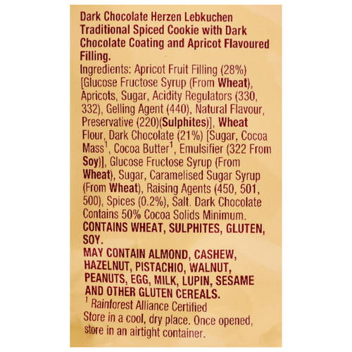 Ingredients 1, Herzen Lebkuchen Gingerbread Hearts Dark Chocolate 300g