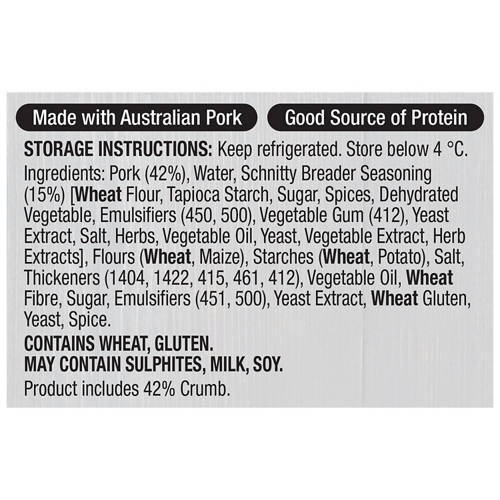 Ingredients 1, Pork Schnitty Dippers 500g