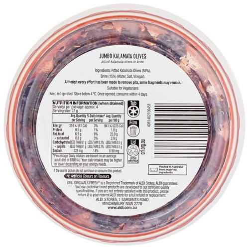 Front shot 3, Jumbo Kalamata Olives 130g