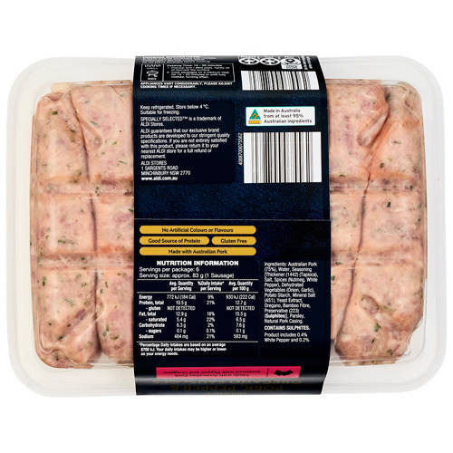 Front shot 2, Pork, Pepper and Oregano Gourmet Sausages 500g