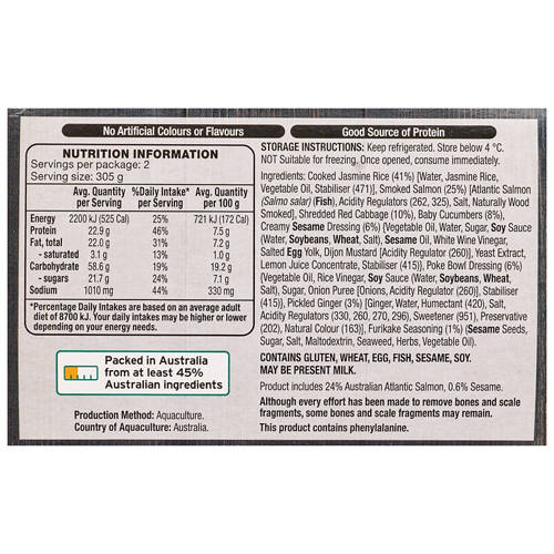 Ingredients 1, Smoked Salmon Poke Bowl Meal Kit 610g