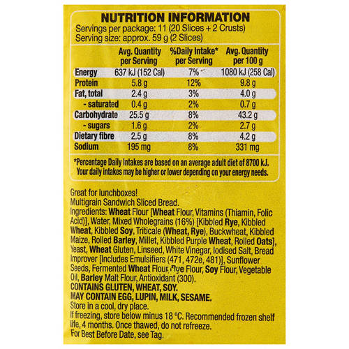 Nutrients 1, Multigrain Sandwich Sliced Bread 650g