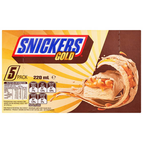 Front shot 3, Gold Frozen Dessert Bars 5 Pack 220ml