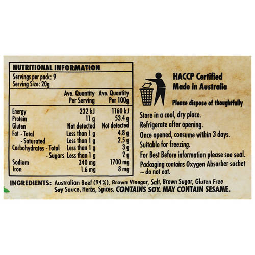 Ingredients 1, Traditional Sliced Biltong 180g