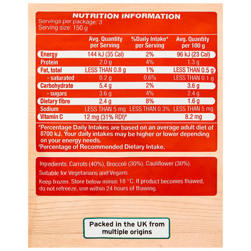Nutrients 1, Quicksteam Vegetables Carrot, Broccoli & Cauliflower 3 Pack 450g