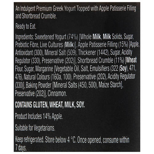 Ingredients 1, Indulgent Apple Delight Greek Yogurt 190g