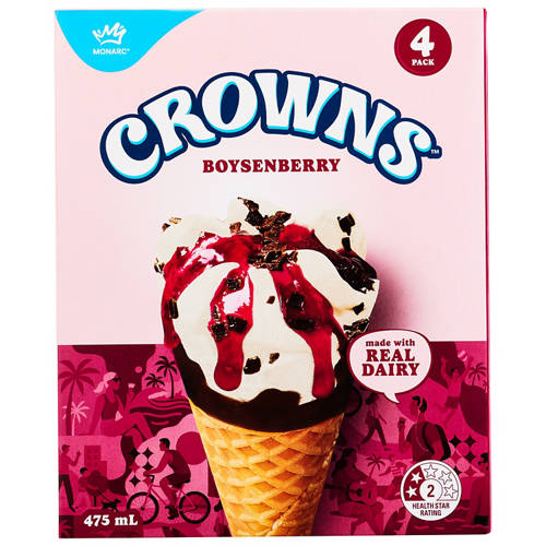 Front shot 2, Boysenberry Cones 4 Pack 475ml