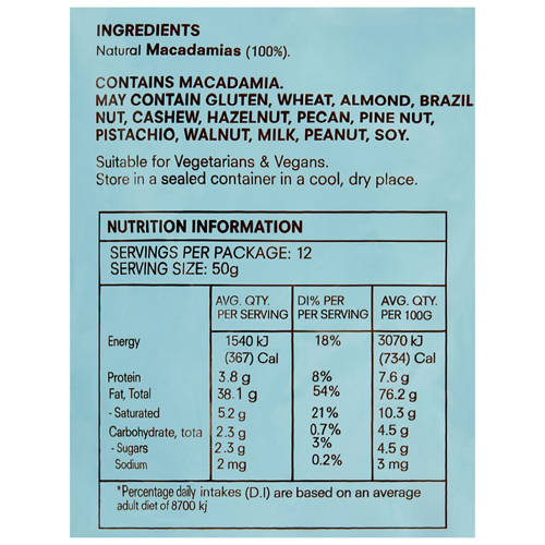 Nutrients 1, Natural Australian Macadamias 600g